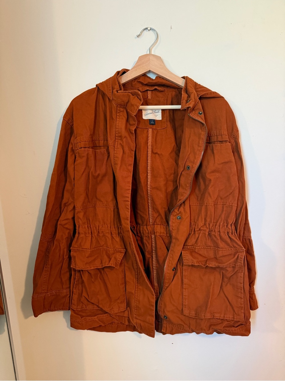 Universal Thread Hooded Utility Jacket in Rust Orange